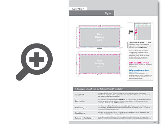 Product Bild multiloft-flyer_din_lang_quer_(21_0_cm_x_10_5_cm)_beidseitig_folienkaschiert_gl__nzend_und_einseitiger_hei__folienpr__gung_silber__4_4_farbig_(beidseitiger_druck)
